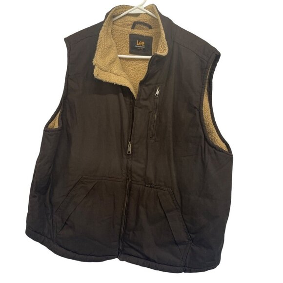 Lee Premium Select Mens Brown Sherpa-Lined Chore Vest Zippered Pockets Size XL - Picture 1 of 3